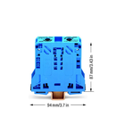 2-conductor through terminal block; 50 mm²; lateral marker slots; only for DIN 35 x 15 rail; POWER CAGE CLAMP; 50,00 mm²; blue