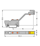 Busbar carrier; for busbars Cu 10 mm x 3 mm; single side, angled; for DIN 35 rail; gray