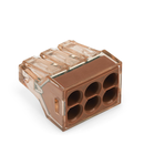 PUSH WIRE® connector for junction boxes; for solid conductors; max. 4 mm²; 6-conductor; Brown clear housing; brown cover; Surrounding air temperature: max 60°C; 2,50 mm²