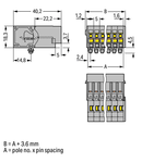 1-conductor male connector; Snap-in mounting feet; 4 mm²; Pin spacing 5 mm; 6-pole; 4,00 mm²; gray