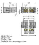 1-conductor male connector; Feedthrough flange; 4 mm²; Pin spacing 5 mm; 9-pole; 4,00 mm²; gray