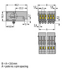 1-conductor male connector; Snap-in mounting feet; 4 mm²; Pin spacing 5 mm; 5-pole; 4,00 mm²; gray