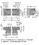 THT male header; 1.0 x 1.0 mm solder pin; straight; clamping collar; Pin spacing 5 mm; 15-pole; gray