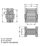 1-conductor male connector; Snap-in flange; 4 mm²; Pin spacing 5 mm; 4-pole; 4,00 mm²; gray