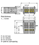 1-conductor male connector; Snap-in flange; 4 mm²; Pin spacing 5 mm; 6-pole; 4,00 mm²; gray