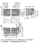 THT male header; 1.0 x 1.0 mm solder pin; angled; Pin spacing 5 mm; 6-pole; gray