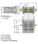 1-conductor male connector; Snap-in flange; 4 mm²; Pin spacing 5 mm; 4-pole; 4,00 mm²; gray