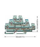 Triple-deck terminal block; Through/through terminal block; for DIN-rail 35 x 15 and 35 x 7.5; 2.5 mm²; CAGE CLAMP®; 2,50 mm²; gray