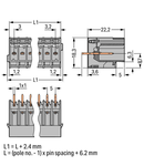 THT male header; 1.0 x 1.0 mm solder pin; straight; Pin spacing 5 mm; 4-pole; gray