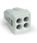 PUSH WIRE® connector for junction boxes; for solid and stranded conductors; for Ex applications; max. 2.5 mm²; 4-conductor; light gray housing; light gray cover; Surrounding air temperature: max 60°C; 2,50 mm²