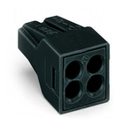 PUSH WIRE® connector for junction boxes; for solid and stranded conductors; max. 2.5 mm²; 4-conductor; Black housing; black cover; Max. surrounding air temperature: 105 °C; 2,50 mm²