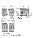 THT male header; 1.0 x 1.0 mm solder pin; angled; Pin spacing 5 mm; 9-pole; gray