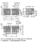 THT male header; 1.0 x 1.0 mm solder pin; straight; Pin spacing 5 mm; 12-pole; gray