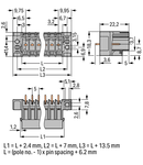 THT male header; 1.0 x 1.0 mm solder pin; straight; clamping collar; Pin spacing 5 mm; 2-pole; gray