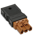 Shorting plug; with assembled strain relief housing; 3-pole; Cod. S; Bridge 1-L; 4,00 mm²; brown