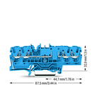 4-conductor through terminal block; 2.5 mm²; with test option; same profile as 4-conductor disconnect terminal block; side and center marking; for DIN-rail 35 x 15 and 35 x 7.5; Push-in CAGE CLAMP®; 2,50 mm²; blue