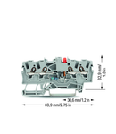 Component terminal block; 4-conductor; LED (red); 24 VDC; for DIN-rail 35 x 15 and 35 x 7.5; 1.5 mm²; Push-in CAGE CLAMP®; 1,50 mm²; gray