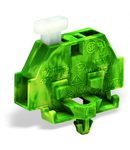 2-conductor terminal block; on one side with push-button; with snap-in mounting foot; for plate thickness 0.6 - 1.2 mm; Fixing hole 3.5 mm Ø; 2.5 mm²; CAGE CLAMP®; 2,50 mm²; green-yellow