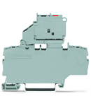 2-conductor fuse terminal block; with pivoting fuse holder; with additional jumper position; for 5 x 20 mm miniature metric fuse; with blown fuse indication by LED; 30 - 65 V; for DIN-rail 35 x 15 and 35 x 7.5; 2.5 mm²; Push-in CAGE CLAMP®; 2,50 mm²; gray