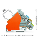 3-conductor actuator supply terminal block; with ground contact; with colored conductor entries; 2.5 mm²; CAGE CLAMP®; 2,50 mm²; gray