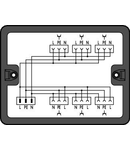 Distribution box; Single-phase current (230 V); 1 input; 6 outputs; Cod. A; MIDI; black