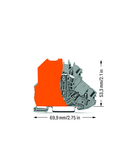Double-deck terminal block; orange separator; L; oversized; contact inserts only on upper deck; for DIN-rail 35 x 15 and 35 x 7.5; 2.5 mm²; Push-in CAGE CLAMP®; 2,50 mm²; gray