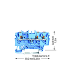 3-conductor through terminal block; with push-button; 1.5 mm²; with test port; suitable for Ex i applications; side and center marking; for DIN-rail 35 x 15 and 35 x 7.5; Push-in CAGE CLAMP®; 1,00 mm²; blue