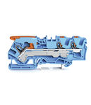 3-conductor through terminal block; with lever and push-button; 6 mm²; with test port; suitable for Ex i applications; side and center marking; for DIN-rail 35 x 15 and 35 x 7.5; Push-in CAGE CLAMP®; 6,00 mm²; blue