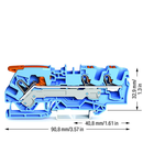3-conductor through terminal block; with lever and push-button; 6 mm²; with test port; suitable for Ex i applications; side and center marking; for DIN-rail 35 x 15 and 35 x 7.5; Push-in CAGE CLAMP®; 6,00 mm²; blue