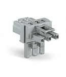 T-distribution connector; 3-pole; Cod. B; 1 input; 2 outputs; 3 locking levers; for flying leads; gray