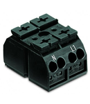 4-conductor chassis-mount terminal strip; 2-pole; N-L1; without ground contact; 1 snap-in foot per pole; 4 mm²; 4,00 mm²; black