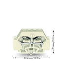 2-conductor terminal block; suitable for Ex e II applications; without push-buttons; with snap-in mounting foot; for plate thickness 0.6 - 1.2 mm; Fixing hole 3.5 mm Ø; 4 mm²; CAGE CLAMP®; 4,00 mm²; light gray