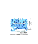 2-conductor through terminal block; with push-button; 1 mm²; with test port; suitable for Ex i applications; side and center marking; for DIN-rail 35 x 15 and 35 x 7.5; Push-in CAGE CLAMP®; 1,00 mm²; blue