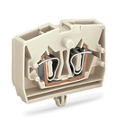 2-conductor terminal block; suitable for Ex e II applications; without push-buttons; with snap-in mounting foot; for plate thickness 0.6 - 1.2 mm; Fixing hole 3.5 mm Ø; 2.5 mm²; CAGE CLAMP®; 2,50 mm²; light gray