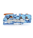 3-conductor through terminal block; with lever and push-button; 16 mm²; with test port; suitable for Ex i applications; side and center marking; for DIN-rail 35 x 15 and 35 x 7.5; Push-in CAGE CLAMP®; 16,00 mm²; blue