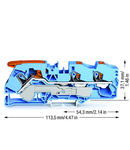 3-conductor through terminal block; with lever and push-button; 16 mm²; with test port; suitable for Ex i applications; side and center marking; for DIN-rail 35 x 15 and 35 x 7.5; Push-in CAGE CLAMP®; 16,00 mm²; blue