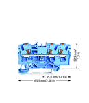 3-conductor through terminal block; with push-button; 4 mm²; with test port; suitable for Ex i applications; side and center marking; for DIN-rail 35 x 15 and 35 x 7.5; Push-in CAGE CLAMP®; 4,00 mm²; blue