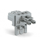 T-distribution connector; 3-pole; Cod. B; 1 input; 2 outputs; 2 locking levers; gray