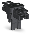 T-distribution connector; 2-pole; Cod. A; 1 input; 2 outputs; 3 locking levers; for flying leads; black