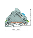 2-conductor actuator supply terminal block; with ground contact; with colored conductor entries; 2.5 mm²; CAGE CLAMP®; 2,50 mm²; gray