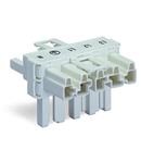T-distribution connector; 5-pole; Cod. A; 1 input; 2 outputs; 2 locking levers; white
