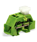 4-conductor terminal block; on one side with push-buttons; with snap-in mounting foot; for plate thickness 0.6 - 1.2 mm; Fixing hole 3.5 mm Ø; 2.5 mm²; CAGE CLAMP®; 2,50 mm²; green-yellow