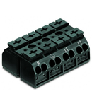 4-conductor chassis-mount terminal strip; 4-pole; N-PE-L1-L2; with ground contact; 1 snap-in foot per pole; 4 mm²; 4,00 mm²; black