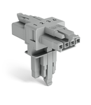 T-distribution connector; 4-pole; Cod. B; 1 input; 2 outputs; 3 locking levers; for flying leads; gray