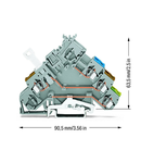 3-conductor actuator supply terminal block; with ground contact; with colored conductor entries; 2.5 mm²; CAGE CLAMP®; 2,50 mm²; gray