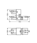 h-distribution connector; 4-pole; Cod. A; 1 input; 2 outputs; outputs on one side; 3 locking levers; for flying leads; black