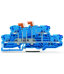 Double-deck, double-disconnect terminal block; with 2 pivoting knife disconnects; lower and upper decks internally commoned on right side; conductor entry with violet marking; for DIN-rail 35 x 15 and 35 x 7.5; 2.5 mm²; Push-in CAGE CLAMP®; 2,50 mm²; blue