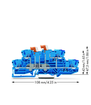 Double-deck, double-disconnect terminal block; with 2 pivoting knife disconnects; lower and upper decks internally commoned on right side; conductor entry with violet marking; for DIN-rail 35 x 15 and 35 x 7.5; 2.5 mm²; Push-in CAGE CLAMP®; 2,50 mm²; blue