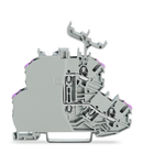 Double-deck terminal block; 4-conductor through terminal block; with end plate; L; with marker carrier; internal commoning; conductor entry with violet marking; for DIN-rail 35 x 15 and 35 x 7.5; 1 mm²; Push-in CAGE CLAMP®; 1,00 mm²; gray