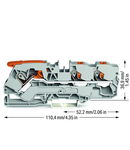 3-conductor through terminal block; with lever and push-button; 10 mm²; with test port; side and center marking; for DIN-rail 35 x 15 and 35 x 7.5; Push-in CAGE CLAMP®; 10,00 mm²; gray